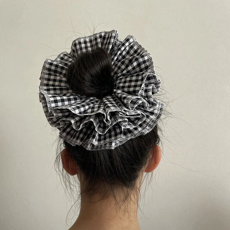 nvxiot - Retro Korean Flower Lace Scrunchies Four Layer Women Girls Exquisite Elastics Plaid Large Intestine Hair Holder Sweet INS Access