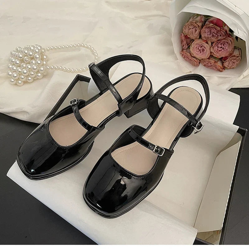 MQTIME - Casual Elegant Sandals Woman Summer Office Lady Fashion Solid Shoes Non-slip Korean Style Heels Vintage Female Shoes Design