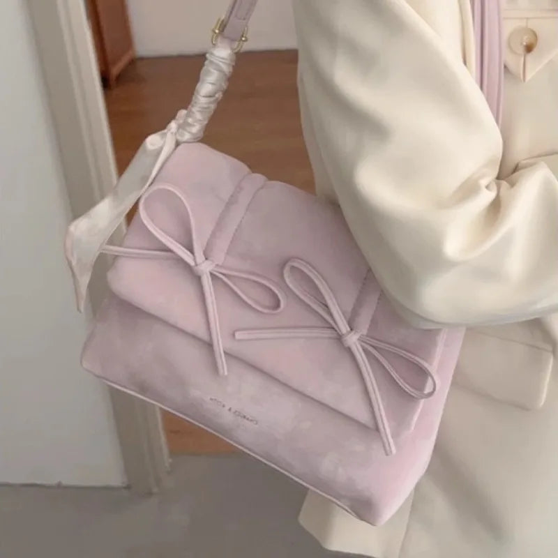 nvxiot - Pink Womens Shoulder Bag 2024 Fashion Pleated Elegant Casual Bow Tote Bag Scarves Large Capacity Exquisite Female Handbag