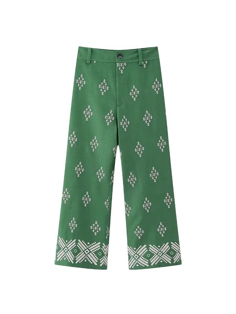 MQTIME - Vintage Women Loose Boho Linen Pants Summer Fashion Ladies Vocation Soft Embroidery Trousers Female Casual Bottoms Chic