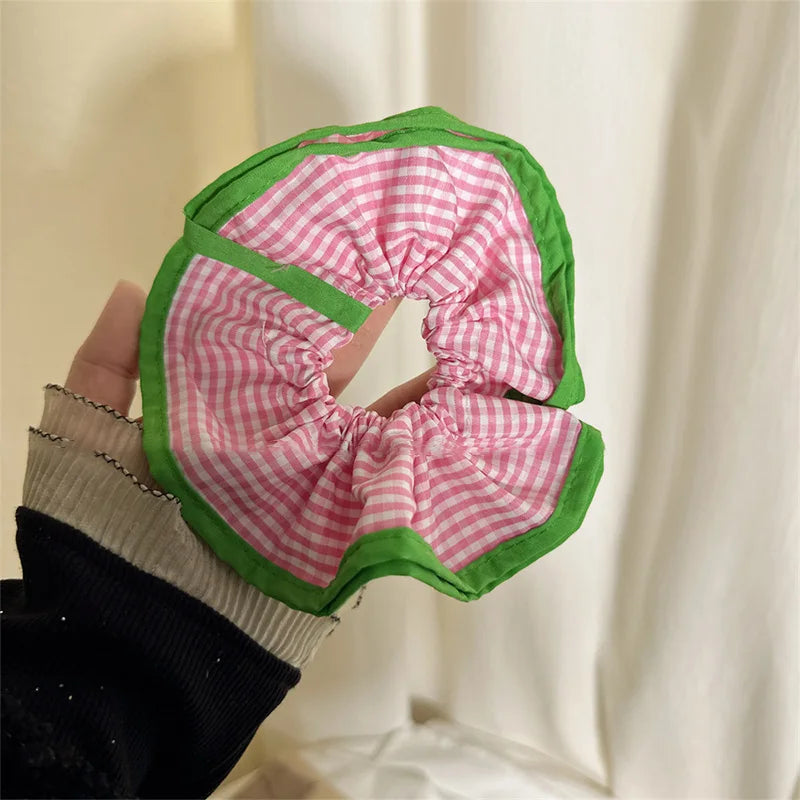 nvxiot - Retro Korean Flower Lace Scrunchies Four Layer Women Girls Exquisite Elastics Plaid Large Intestine Hair Holder Sweet INS Access