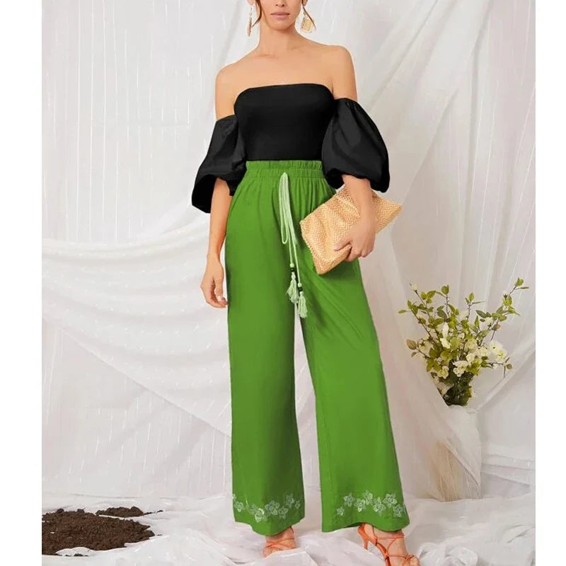 MQTIME - Stylish Off Shoulder Puff Sleeve Backless Swimsuit with Tied Waist