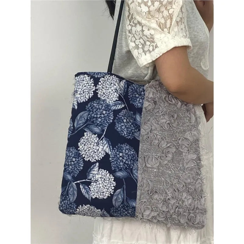 nvxiot - Fairycore Aesthetic Floral Shoulder Bags Women Hot Girls Lace Chic Canvas Tote Bag Female Vintage Harajuku Handbag Y2k