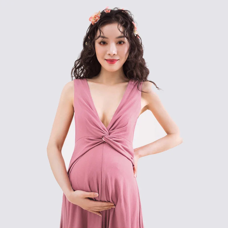 nvxiot - Classic Slim Maternity Photography Dresses Soft Sexy Solid Pregnant Women's Photo Shoot Dress Sleeveless Elegant Gravide Clothes