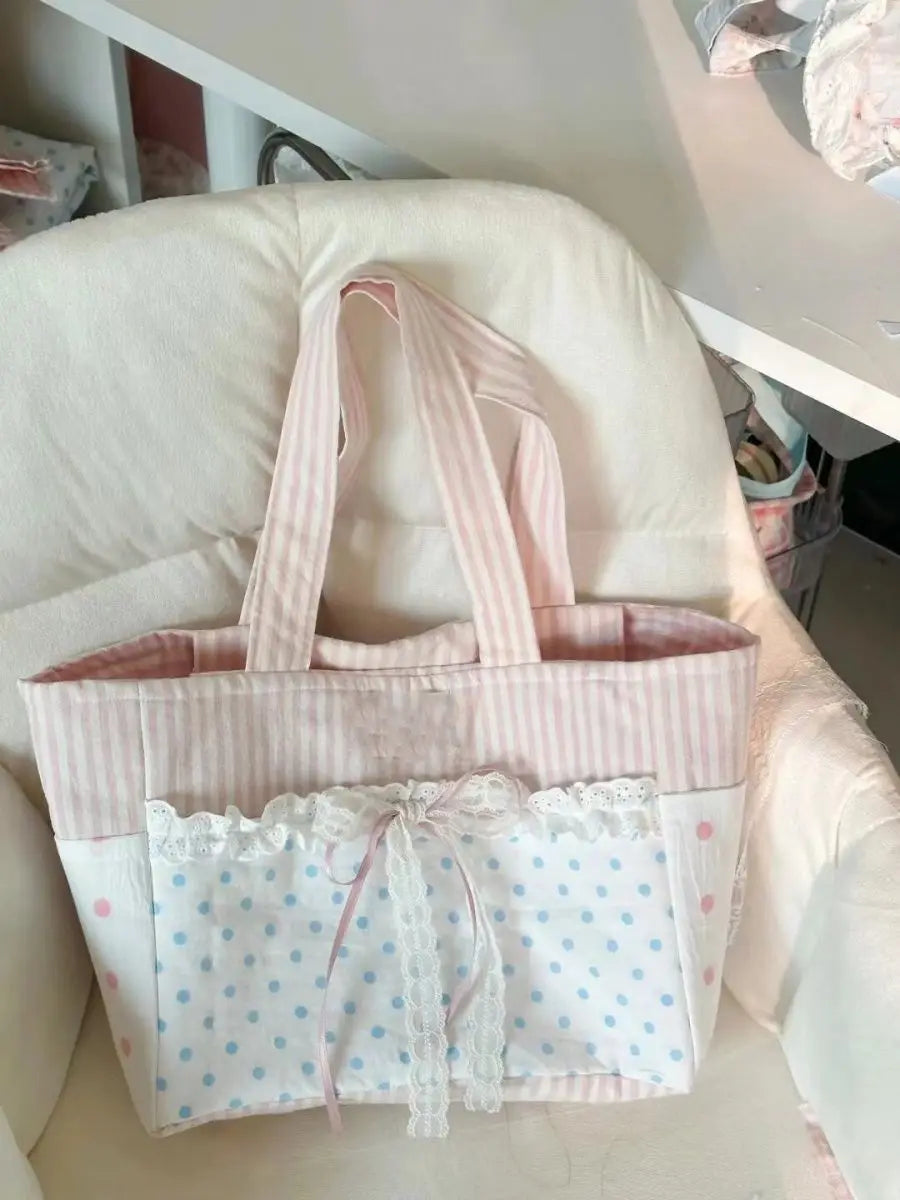 nvxiot - Harajuku Large Capacity Canvas Bag Women Versatile Bow Lace Canvas Shoulder Bags Female Sweet Cute Y2k Handbag Aesthetic