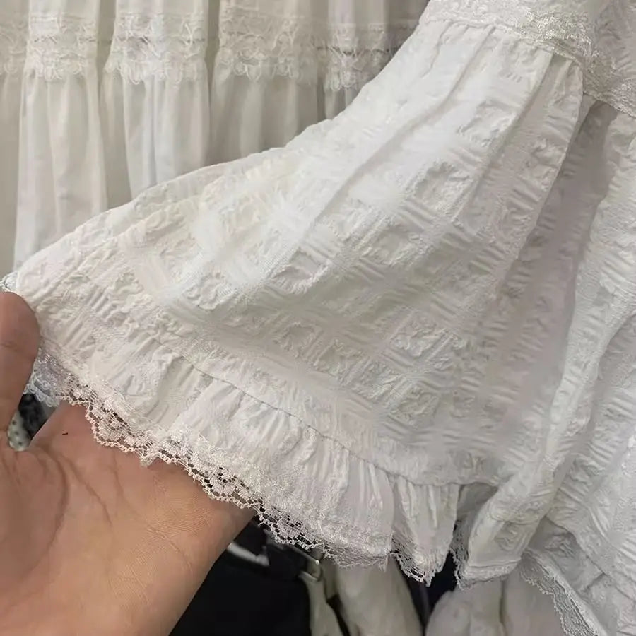 MQTIME - Summer Korean Fashion High Waist Elegant Cake Fluffy White Skirt Sweet Girl Versatile Slim A-Line Lace Short Skirts for Women