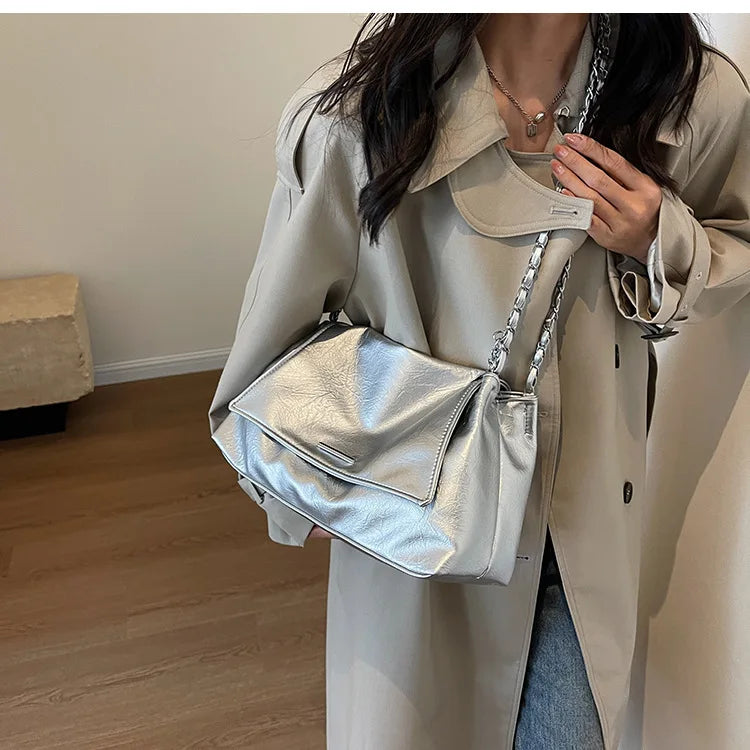 nvxiot - Fashion Black White Pu Shoulder Bag Simple Soft Big Capacity Handbags for Women 2024 New Trendy Shopping Underarm Shoulder Bag