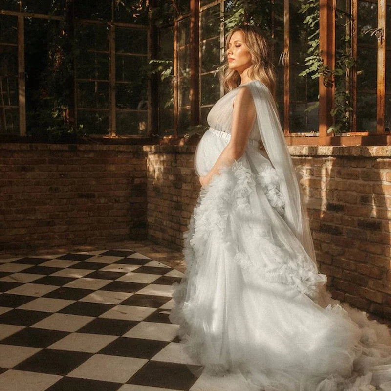 nvxiot - Blue Tulle Maternity Dress for Photo Shoot/Plus Size Maternity Gown/Baby Shower Dress/Photography Dress