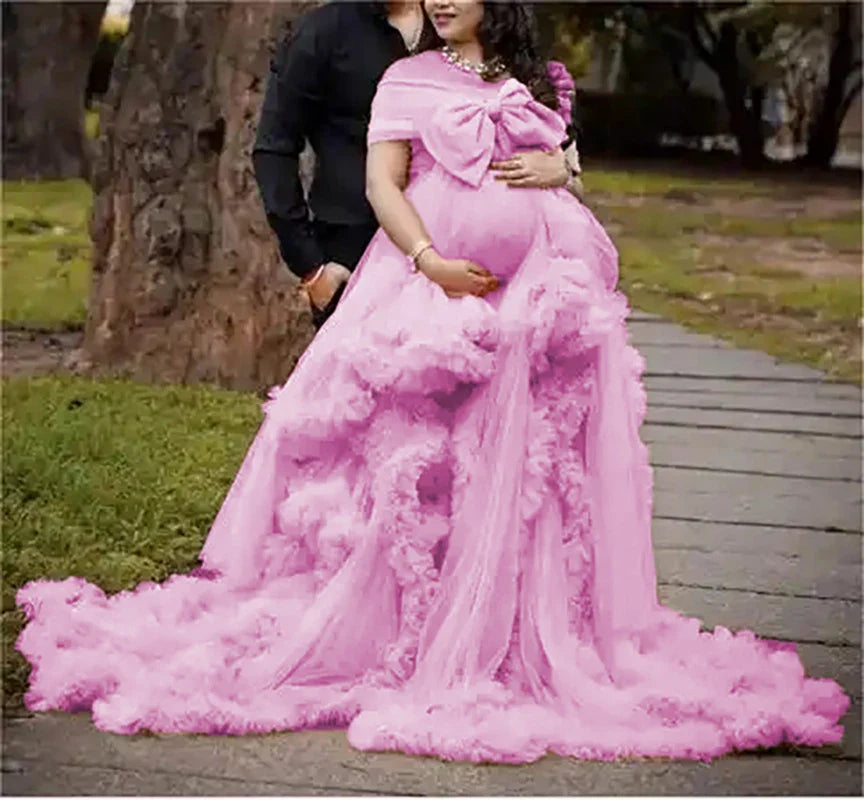 MQTIME - Long Pregnancy Photoshoot Woman Photography Pregnant Clothing Tulle Ruffle Maternity Lace Robe Photo Shoot Dress