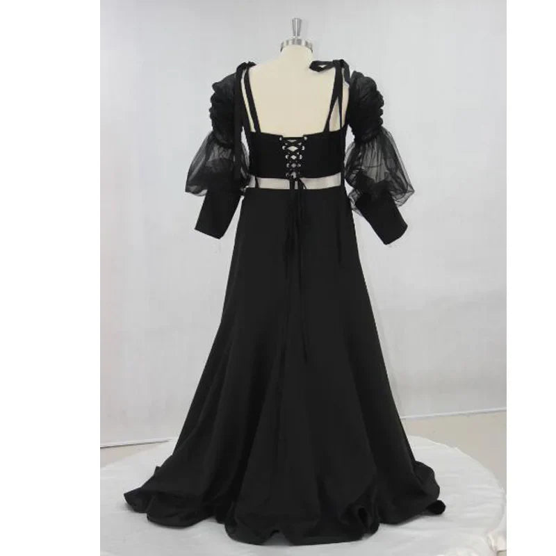 nvxiot - Sexy Black Tulle Pregnant Women Tops For Photography Charm Sweetheart Puff Sleeves Maternity Mini Mesh Female Blouse