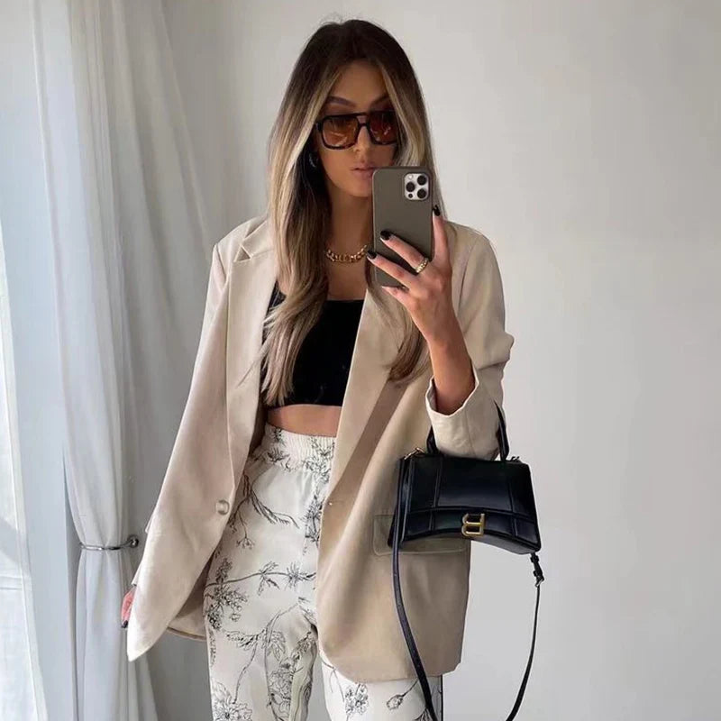 nvxiot Casual A Buckle Classic Blazers Jackets For Women Long Sleeve With Pockets Office Ladies Coats