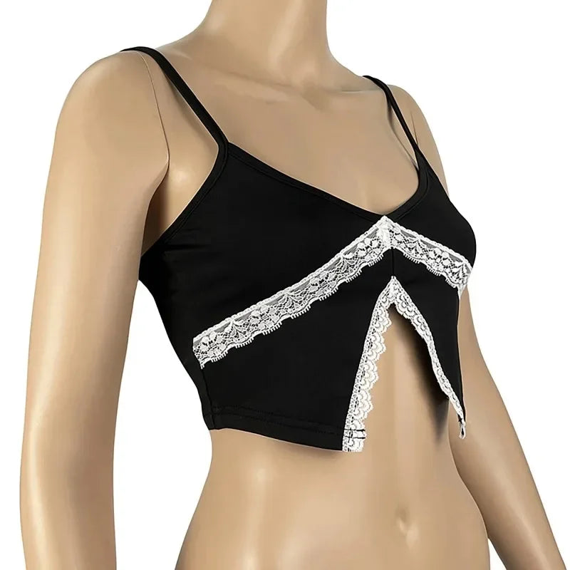 MQTIME - 2024 New Sexy Lace Y2k Camis Cute Tops Summer Bare Midriff Crop Top Women V-Neck Backless Ladies Camisole Haut Femme YF01