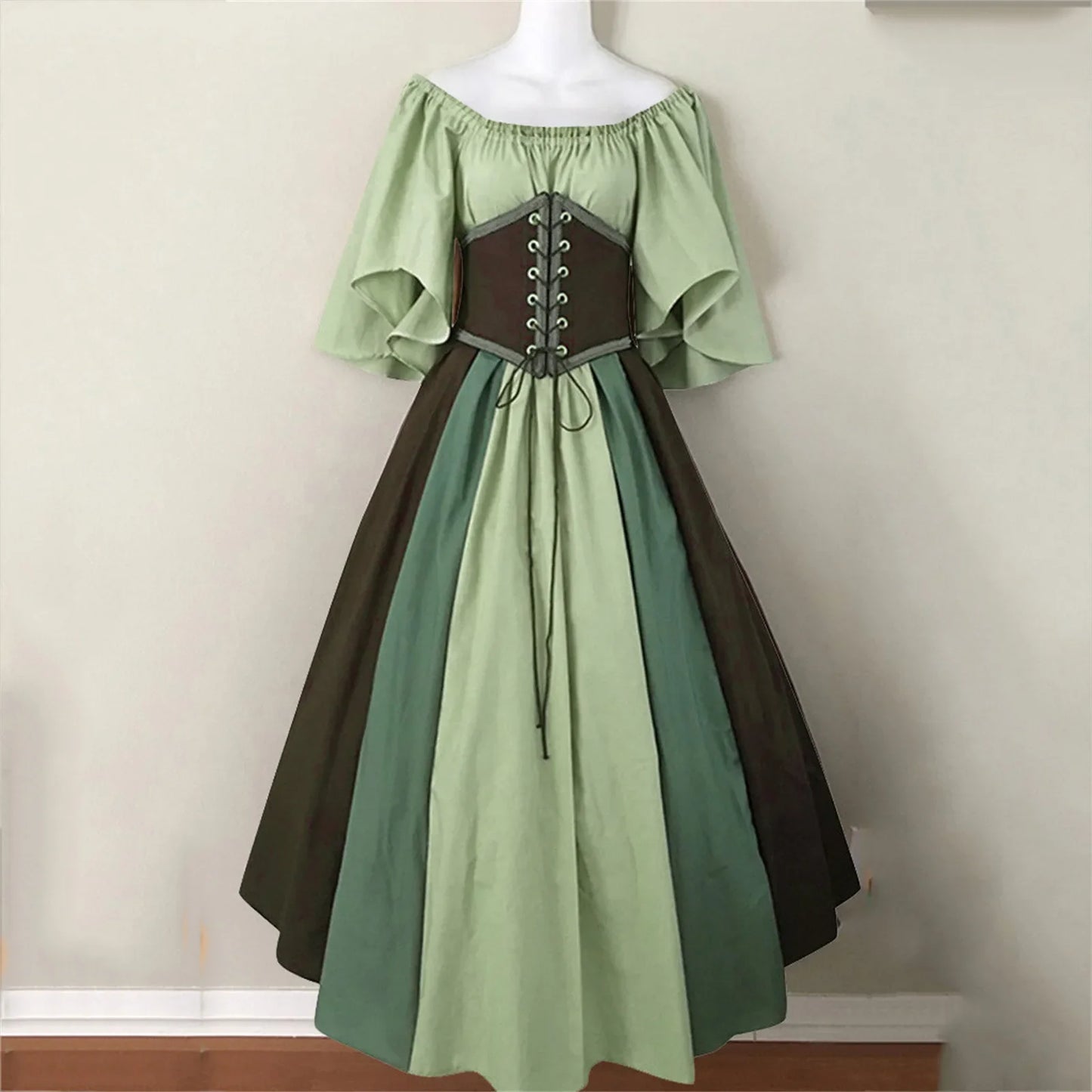 MQTIME - Big Swing Skirt Medieval Retro Slim-fitting Skirt Flying Sleeves Shoulder Dress Female Cos Costume Performance