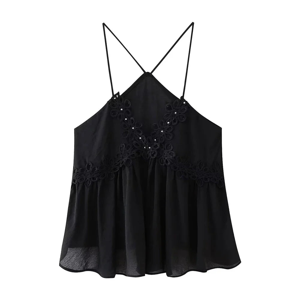 MQTIME - women's 2024 summer hot girl style personality versatile V-neck studded camisole top 9878/126