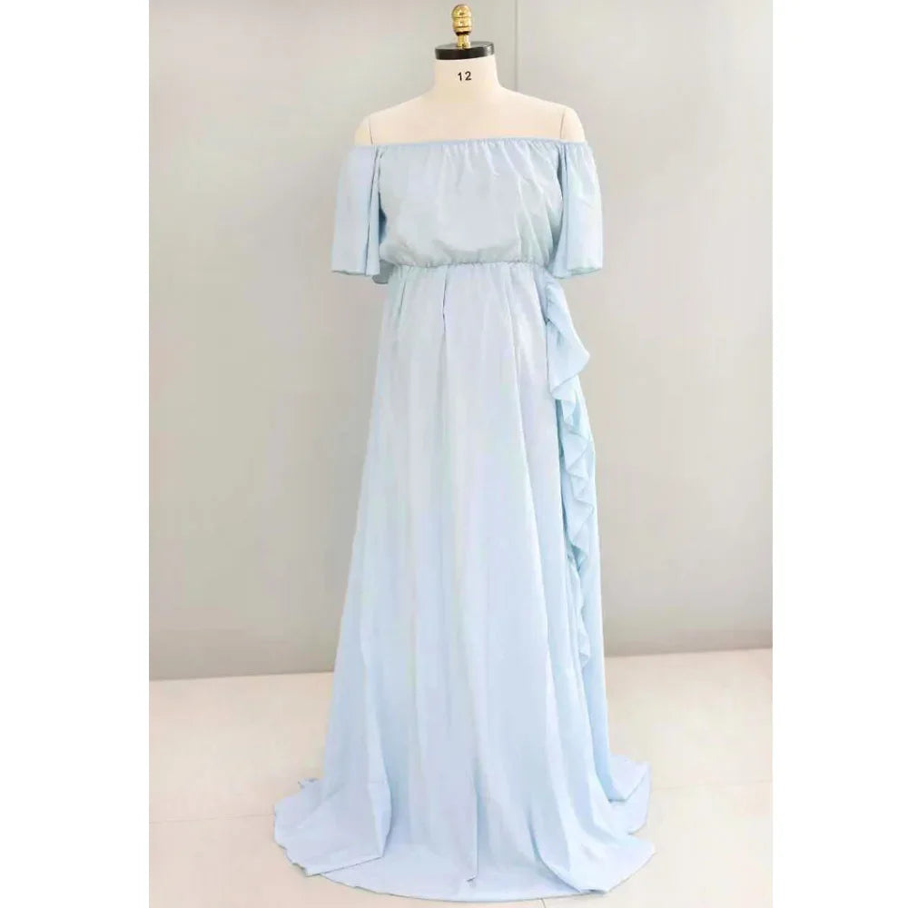 nvxiot - Maternity Photography Dress Shoulder Ruffle Sleeve Chiffon Dress Baby Shower Dress Bohemian Photo Shooting Pregnancy Dress