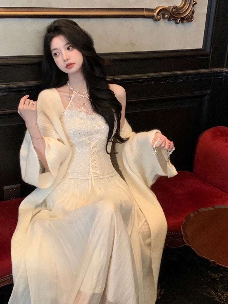 MQTIME - Elegant Even Party Midi Dress Women Casual Bodycon Sexy Vintage Dress Beach Style One Piece Dress Korean Fashion Chic Retro