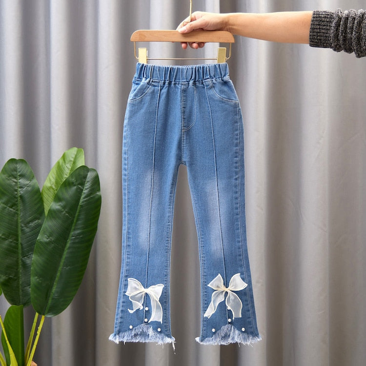 nvxiot Child Girls Casual Jeans Toddler Clothes 2 To 10 Years Fashion Kids Denim Pants Summer High Waist Trousers Blue Size 3T 6T 7T 8T