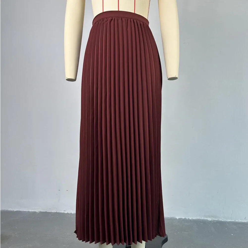 MQTIME - Women Summer 2 Piece Business Suit Sleeveless Button Front Vest High Elastic Waist Pleated Swing A Line Skirts Casual Set