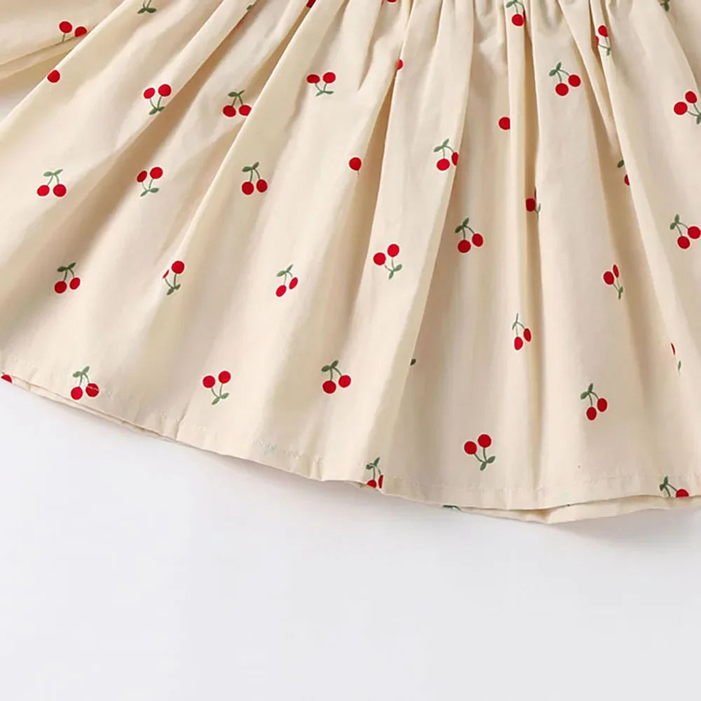 MQTIME - 0-2Y Baby Girls Clothes Full Of Cherry Print Baby Dress Long Sleeve Cherry Dresses Runched Dress with Hat