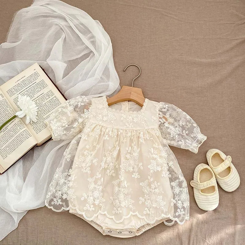 MQTIME - 2024 Summer Newborn Baby Girl Clothes Embroidered GIrl's Skirt Romper Puff Sleeve Princess Climbing Dress Clothing for 0-2Y