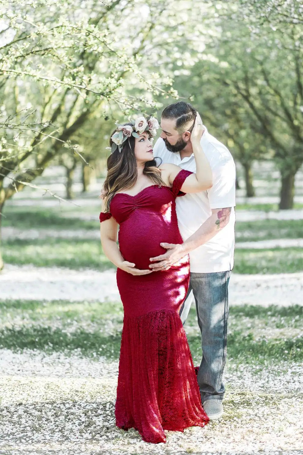 nvxiot - Sexy Lace Mermaid Dress Maternity Photography Props Pregnant Off Shoulders Baby Shower Shoot Clothes Pregnancy Maxi Gown