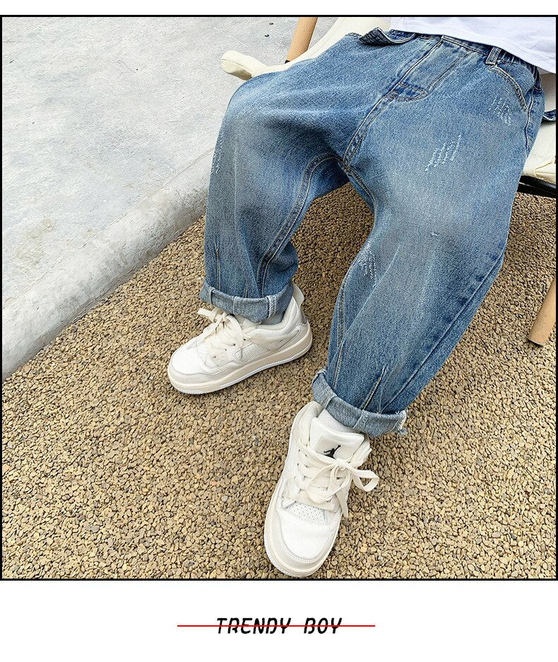 nvxiot Jeans for Boys Autumn Blue Fashion All-match Young Children's Casual Pants Winter Fleece Thick Kids Trousers 10 12 13 Years