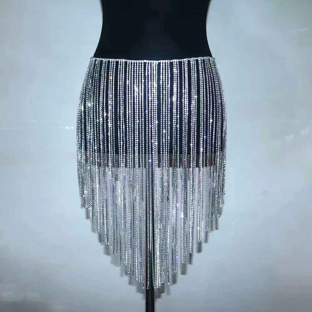 nvxiot - Sexy Luxury Maternity Photography Props Dresses Shiny Body Chain Rhinestone Tassel Skirt Photography Studio Accessories