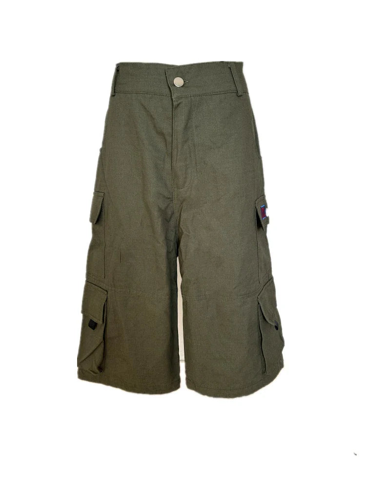MQTIME - Women's Multi Pocket Neutral Cargo Cropped Pants Summer New Street Style Thin Shorts Casual Female Straight Wide Leg Trousers