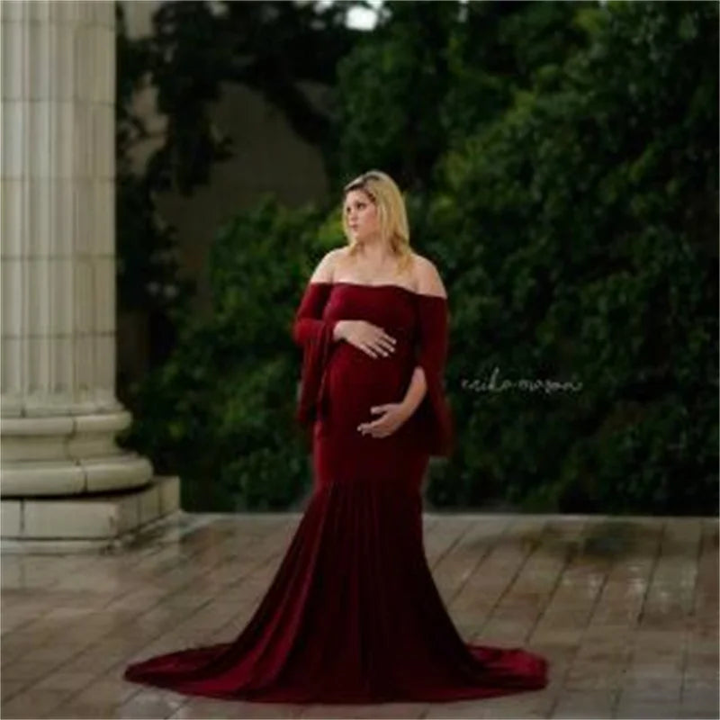 nvxiot - Stylish Maternity Dress Clothes Baby Shower Photoshoot Party Pregnant trailed Dress For Women
