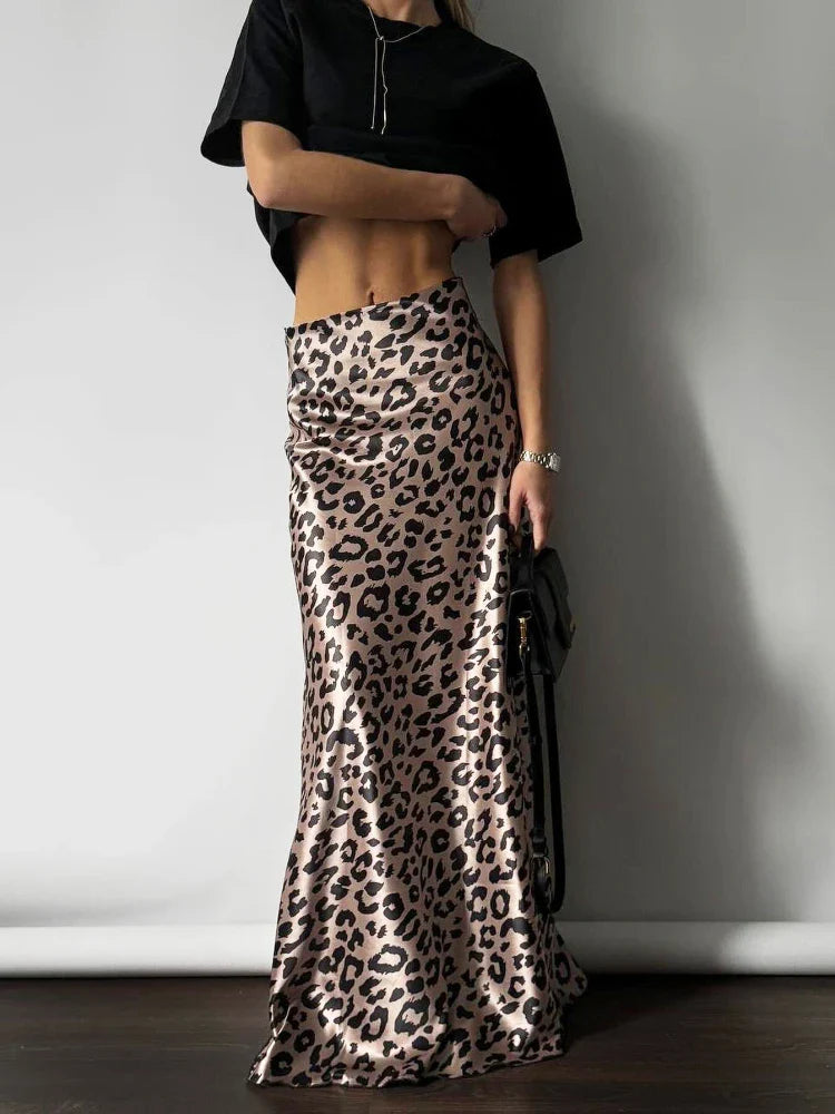 MQTIME - Women Elegant Long Leopard Skirt for Summer New Fashion Women Retro Floor Slim Skirts Women Long Leopard Print Skirts