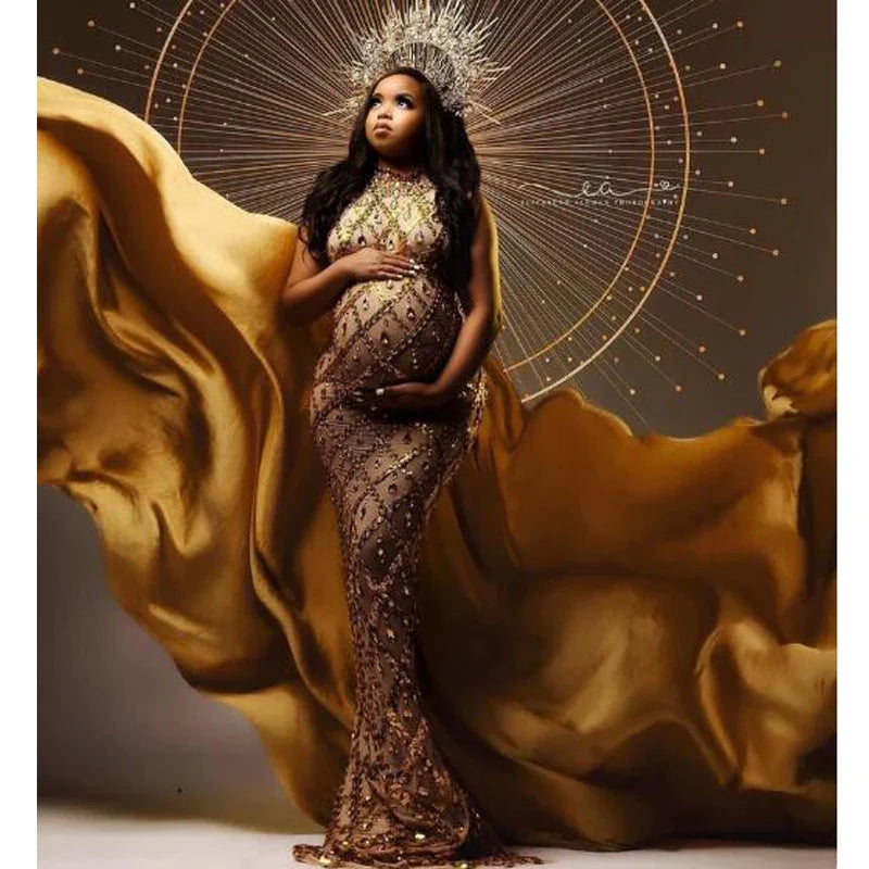 MQTIME - Embellished Maternity dress for pregnancy photoshoot Sexy sparkling Rhinestone Ladies evening sleeveless Dresses