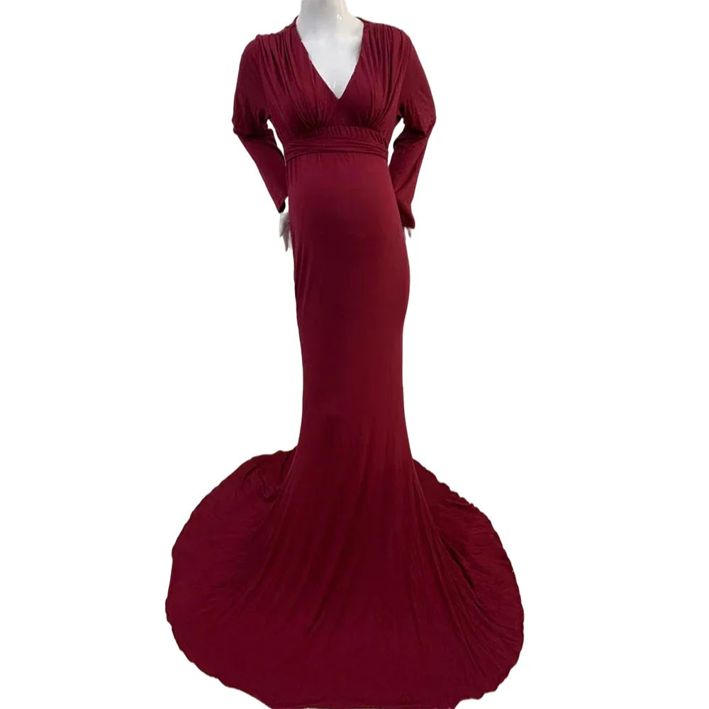 nvxiot - Sexy Maternity V-neck Dresses Photography Long clothing Pregnancy Shoot Maxi Gown For Baby Showers Pregnant Women Photo Props