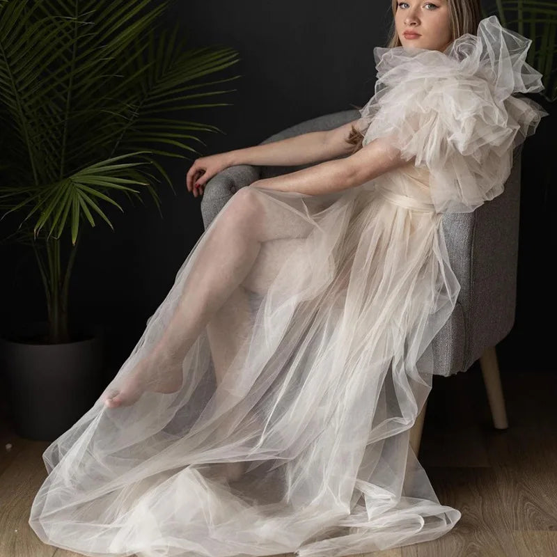 nvxiot - See Through Sexy Maternity Photoshoot Dresses One Shoulder Pregnant Women Photography Props Gowns Premama Evening Bathrobe Tulle