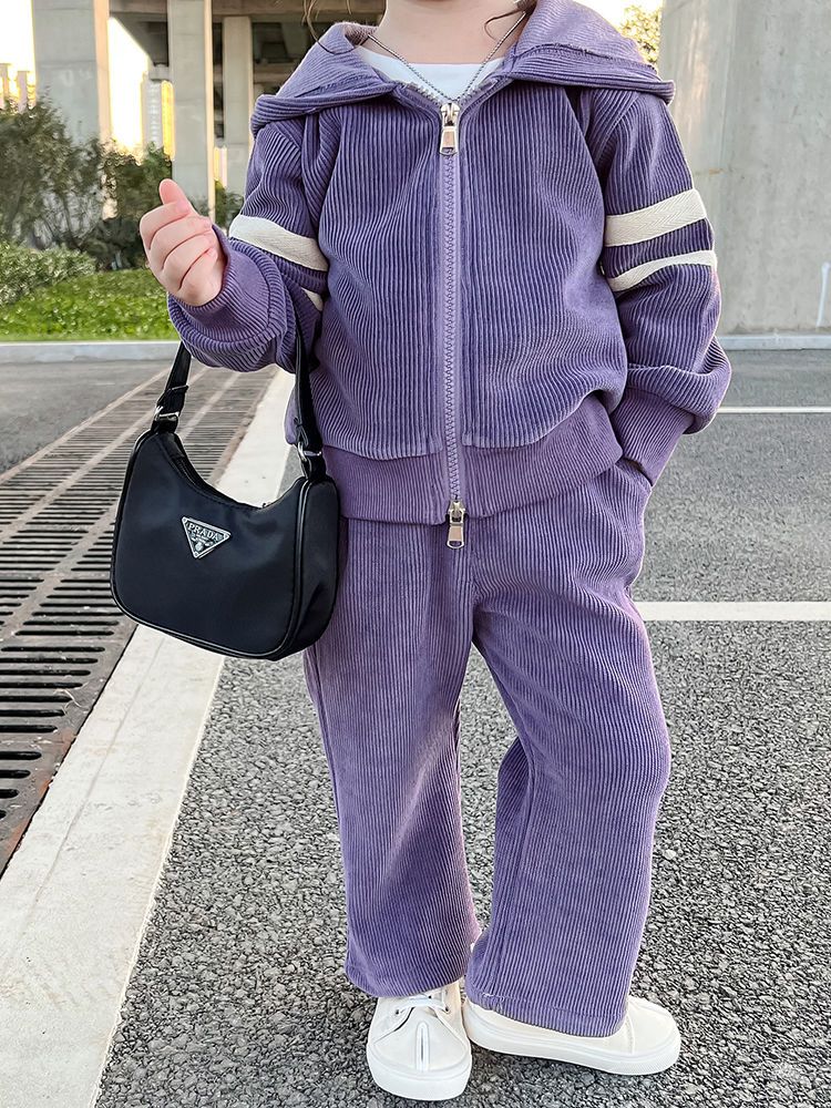 nvxiot Autumn Little Girls Children Clothing Set Two 2Pce Set Purple Hoodies Zipper Jacket +pants Baby Clothes Kids Outfits Sports Suit