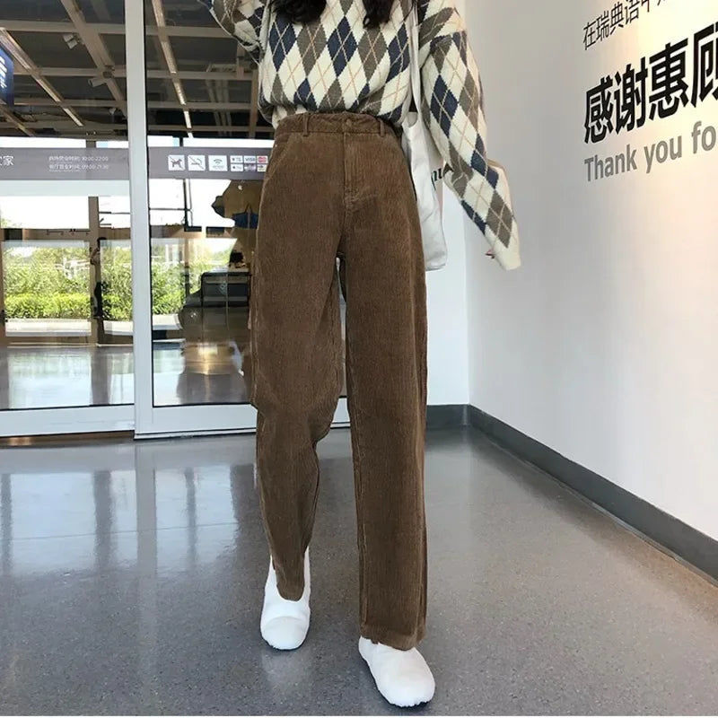nvxiot - 2024 new women Winter High Waist Corduroy Pants Wide Leg Trousers Autumn Streetwear Casual Harajuku Long Pants Loose Trousers