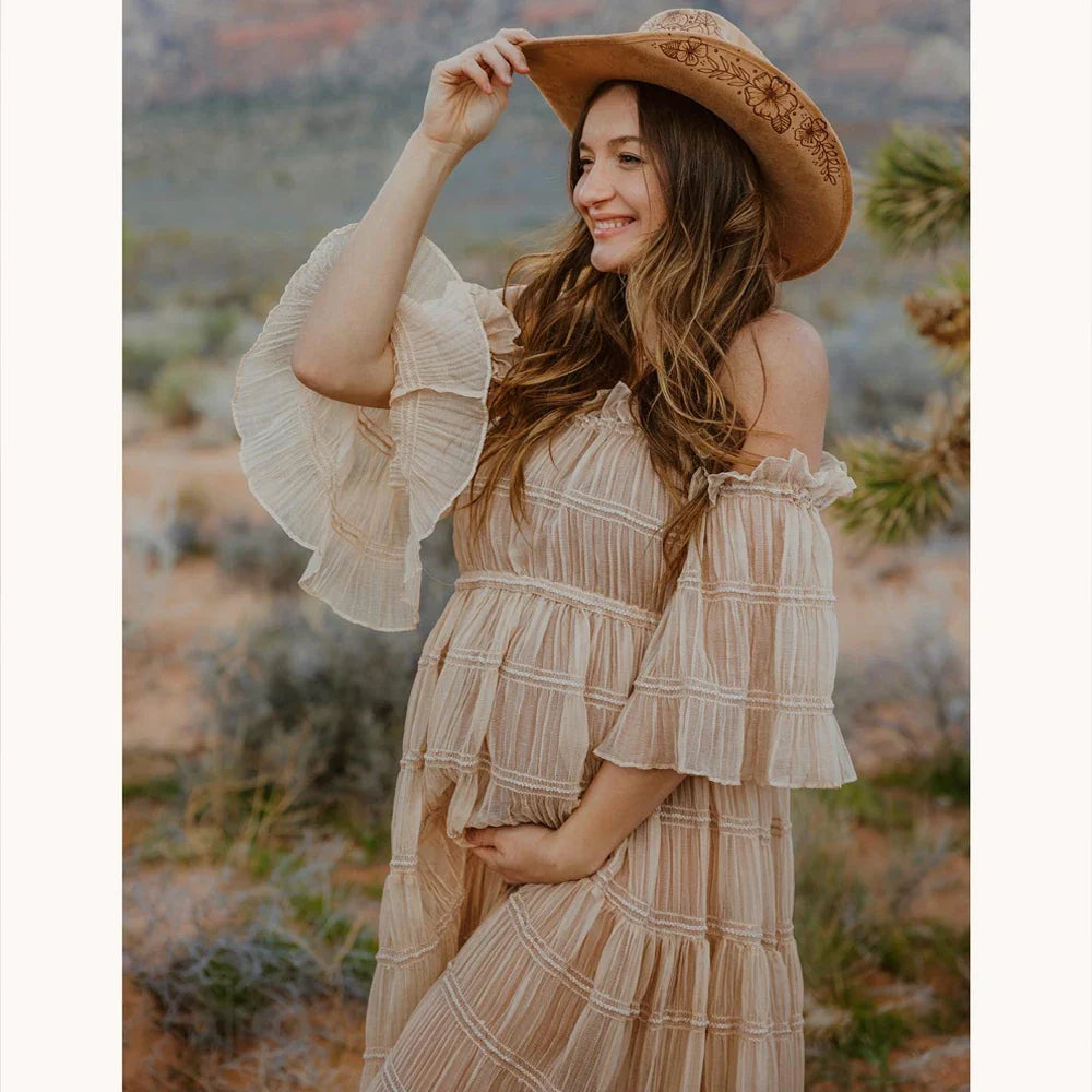 nvxiot - Bohemian Photo Shooting Pregnancy Dress Rose Theme In The Wilderness Pleated Chiffon Maternity Dress Clothes For Pregnant Women