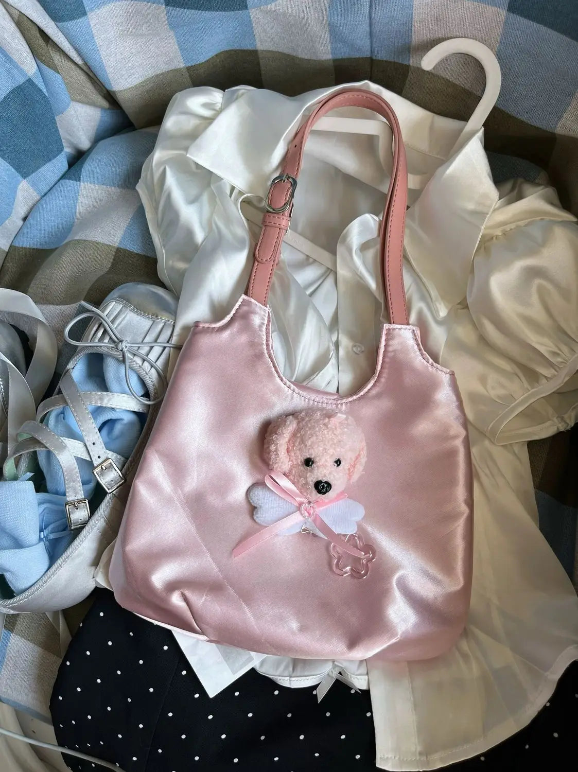 MQTIME - Sweet Cool Pink Handbag Women Retro Hot Girls Satin Chic Soft Y2k Bags Ladies Vintage Dog Cute Underarm Bag Aesthetic