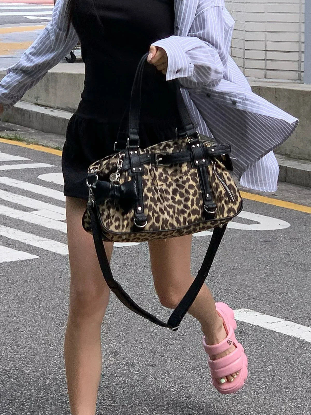 nvxiot - Korean niche design ins blogger same style sweet and cool style belt tote bag casual nylon cloth shoulder bag
