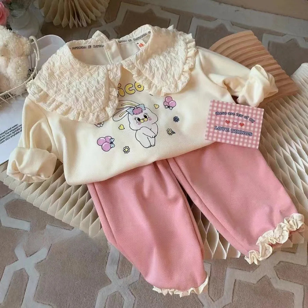 nvxiot - Kids Girls Clothes Sets Autumn Spring Cartoon Rabbits Girl Pullover Tops+Pants 2Pcs Fashion Children Sweatshirt Tracksuit 1-6Yrs