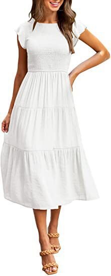 nvxiot New Maxi Dresses for Women Leisure Fashion Summer Elegant Chic Ruffle Sleeve Shirred Party Vacation Prom Dress Female Clothing