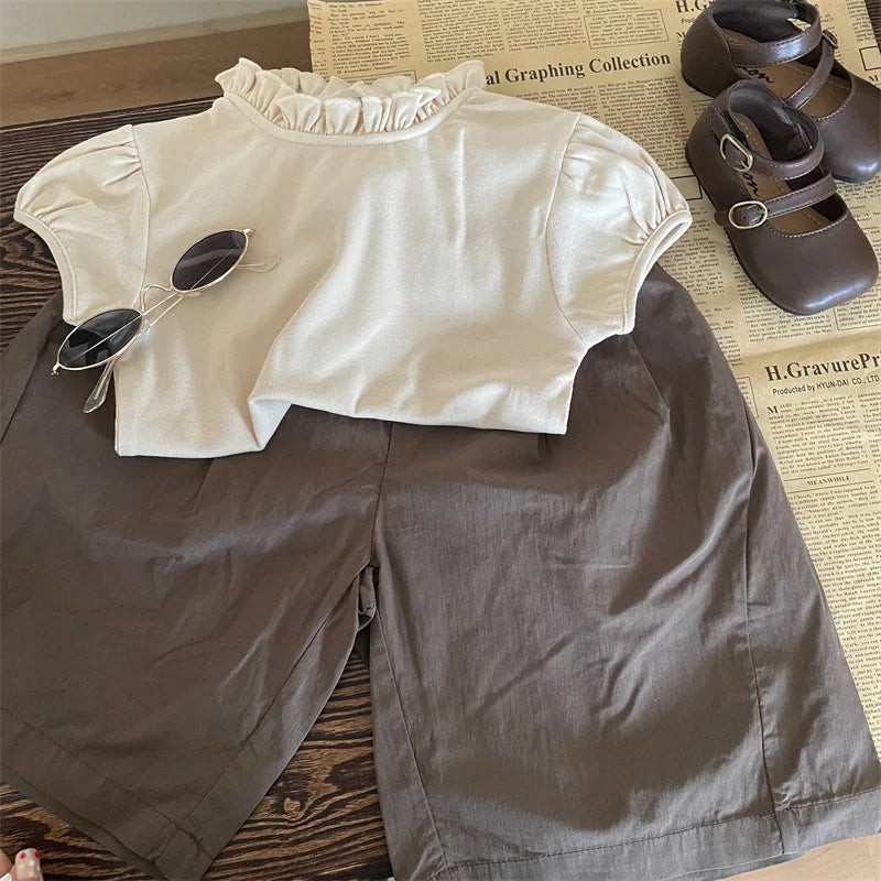 MQTIME - 2024 Korean Summer Toddler Girl 2PCS Clothes Set Cotton Pure Undershirt Loose Thin Wide Leg Pant Baby Girl Outfit Kid Girl Suits