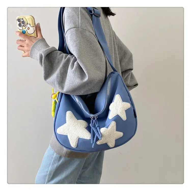 nvxiot - Star Y2k Messenger Bag Women New Harajuku Cute Canvas Casual Tote Crossbody Bag Ladies Red Bolsa Mujer Aesthetic