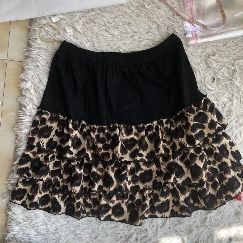MQTIME - Leopard Pattern Short Skirt for Women Subcultural Punk Y2K Spicy Girl Spliced Spring/Summer New High Waist A-line Cake Skirt