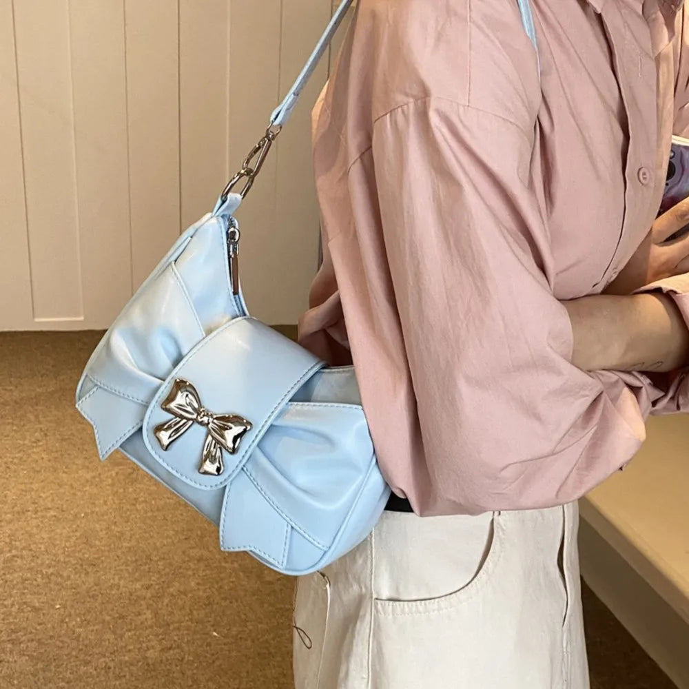 nvxiot - Sweet Cool Bow Y2k Bags Purses Women Hot Girls Leather Chic Handbag Messenger Bag Ladies Harajuku Square Bag Bolso Mujer