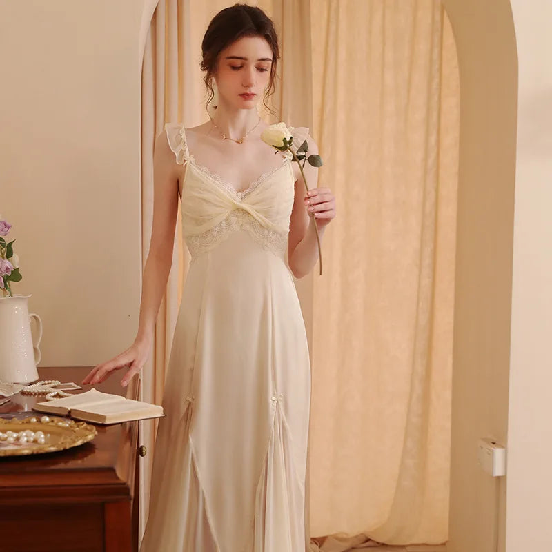 MQTIME - Nightwear for Women Sexy Night Dress Sleeveless Nighties V-neck Nightgown Apricot Nightdress Sleepwear