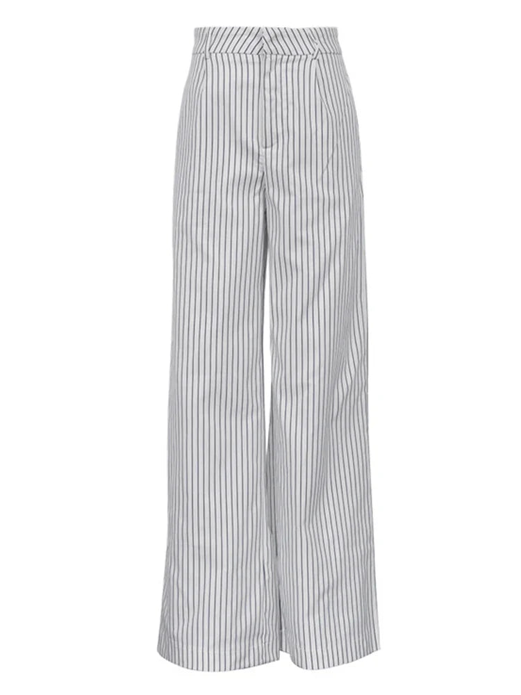 MQTIME - Spring Summer 2024 Women Striped Office Trousers High Waist Loose Wide Leg Flare Pants For Women