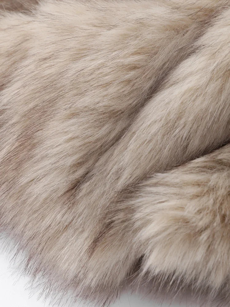 MQTIME - Fashion Faux Fur Jacket Coat Women Warm Fluffy Loose Long Sleeve V-neck Female Cardigan Winter Solid Lady Street Outwear