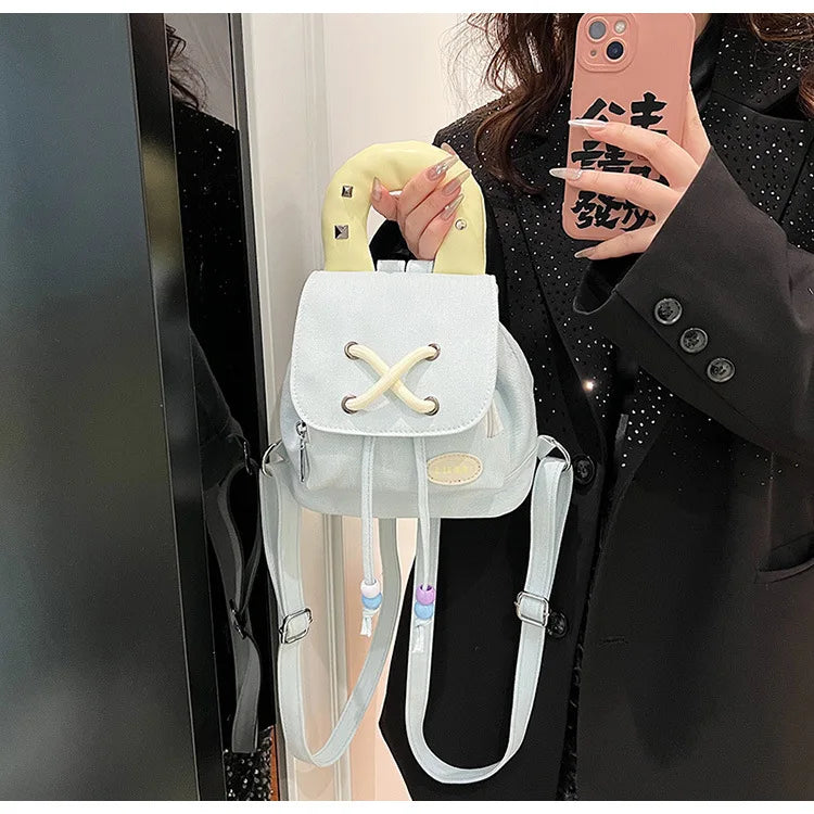 nvxiot - Denim Small Backpack Korean Fashion Harajuku Style 2024 New Student Backpack Sweet Cute Casual Luxury Female Kawaii Bag