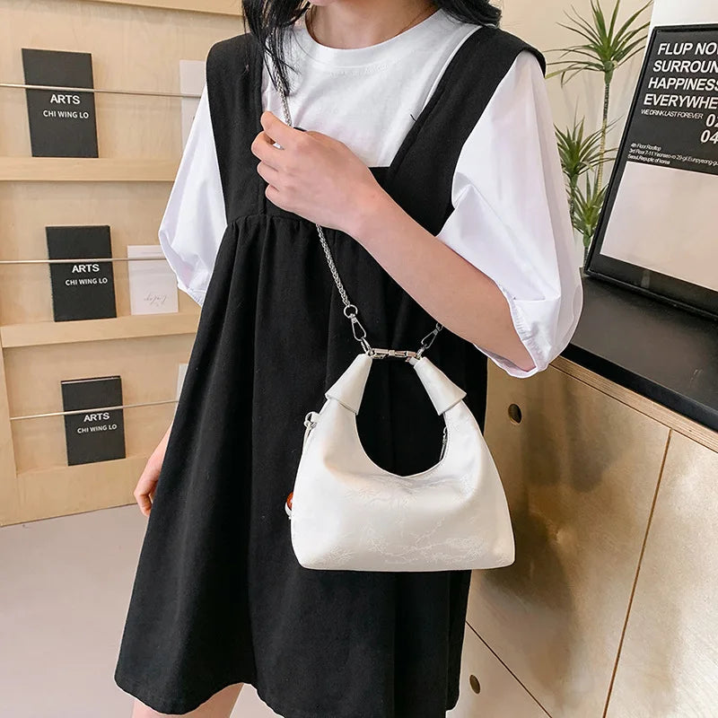 nvxiot - Trendy Beaded Handbags Vintage Fashion Chinese Style Small Tote Bags For Women Simple Silver Color Chain Shoulder Bag Crossbody