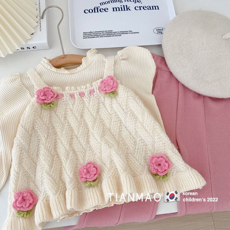 nvxiot Children Cute Tops Clothing Spring Autumn Girls Clothes Set New Fashion Korean Style knitting Vest Shirts Flare Pants Kids 3Pcs